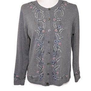 Talbots Floral Embroidered Button Down Cardigan Sweater